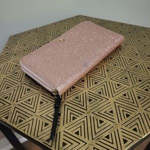 kate spade ♠️ PVC Rose Gold Glitter Zip Wallet